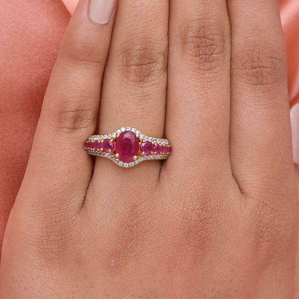 Afrikanischer Rubin und Zirkon-Ring, (Fissure gef&uuml;llt), 925 Silber vergoldet image number 3