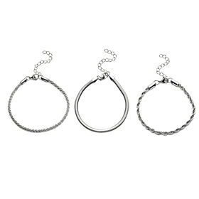3er-Set Kordel, Franko und Panzer Stil Armbänder, ca. 19 cm, Edelstahl