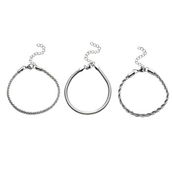 3er-Set Kordel, Franko und Panzer Stil Armb&auml;nder, ca. 19 cm, 316L Edelstahl