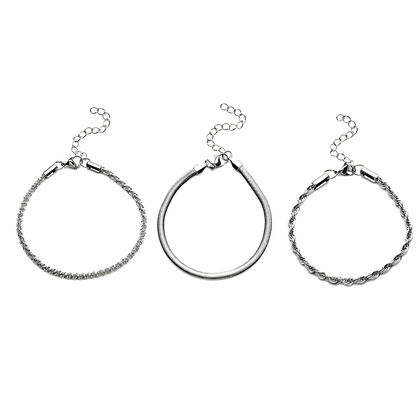 3er-Set Kordel, Franko und Panzer Stil Armb&auml;nder, ca. 19 cm, 316L Edelstahl