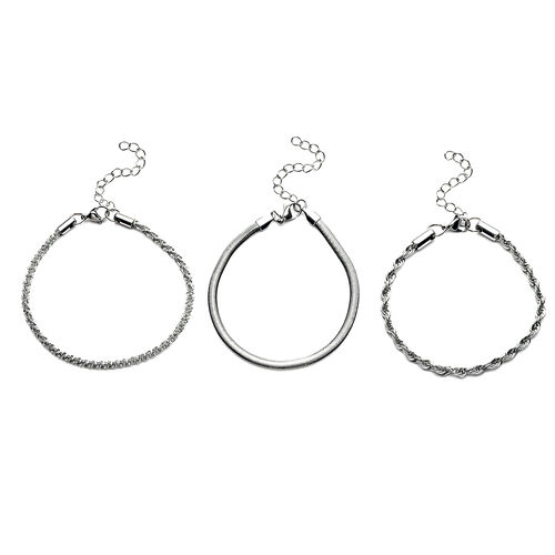 3er-Set Kordel, Franko und Panzer Stil Armbänder, ca. 19 cm, Edelstahl image number 0