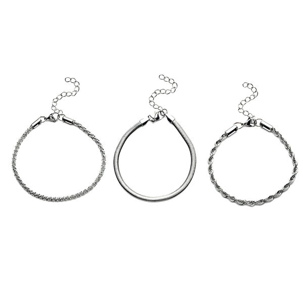 3er-Set Kordel, Franko und Panzer Stil Armb&auml;nder, ca. 19 cm, 316L Edelstahl