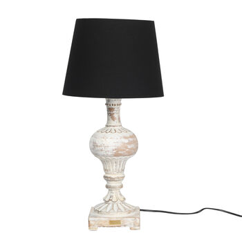 NAKKASHI - Handgeschnitzte Stehlampe aus Mangoholz, inkl. Lampenschirm, Wei&szlig; und Schwarz