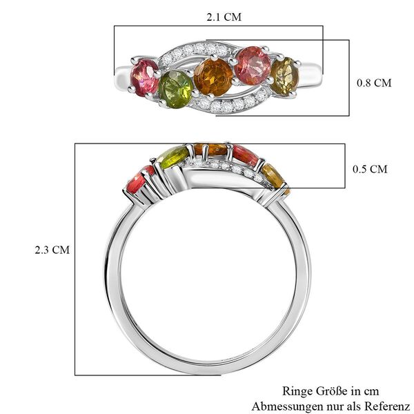 D joy Mehrfarbig-Turmalin, Wei&szlig;er Zirkon Ring 925 Silber platiniert (Gr&ouml;&szlig;e 19.00) ca. 1.18 ct image number 7