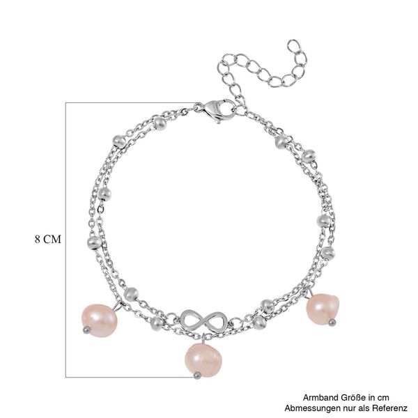 Pfirsich-S&uuml;&szlig;wasser Perlen Armband, ca. 19 cm + 5 cm Extender, Reiner Edelstahl image number 4
