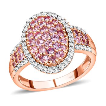 Rosa Saphir und Zirkon Ring 925 Silber Rose Gold-&Uuml;berzug