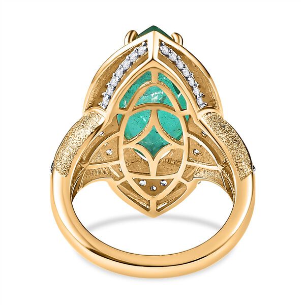 Smaragd-Quarz-Triplette, wei&szlig;er Zirkon Ring, 925 Silber Gelbgold Vermeil (Gr&ouml;&szlig;e 17.00) ca. 9.39 ct image number 6