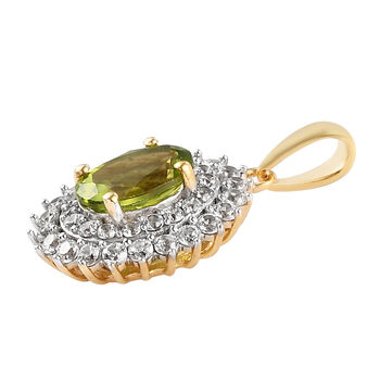 Nat&uuml;rlicher Peridot und Zirkon-Halo-Anh&auml;nger in Silber, 2,99 ct.