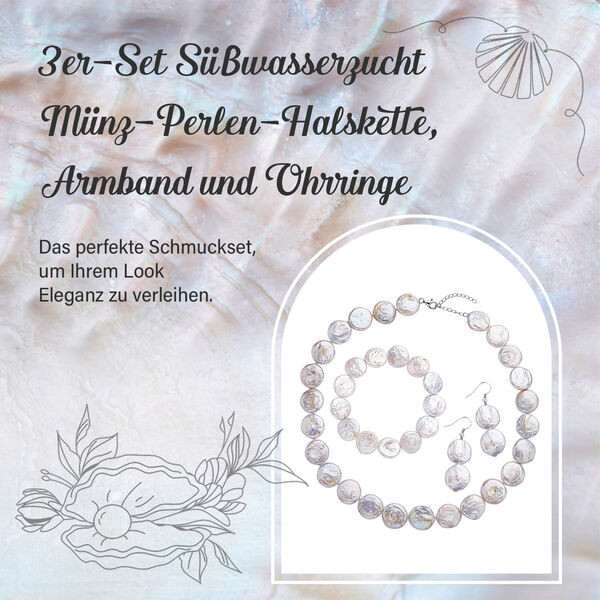 K&ouml;nigin der Edelsteine- S&uuml;&szlig;wasserzucht M&uuml;nz-Perlen Schmuckset image number 3