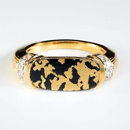 Tucson Exklusive- Goldenite, Weißer Zirkon Ring 925 Silber 750 Gelbgold Vermeil (Größe 21.00) ca. 2.27 ct image number 0