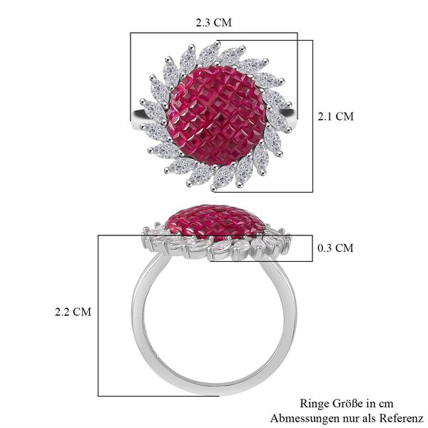 Rubin-Farbe und wei&szlig;er Zirkonia Halo Ring image number 7