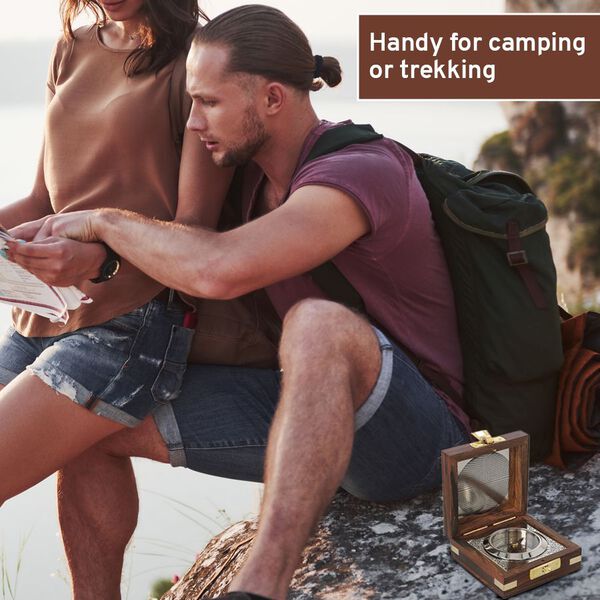 Indian Handycrafts: Handgemachtes Holzbox mit Messing Compass, Silber image number 3