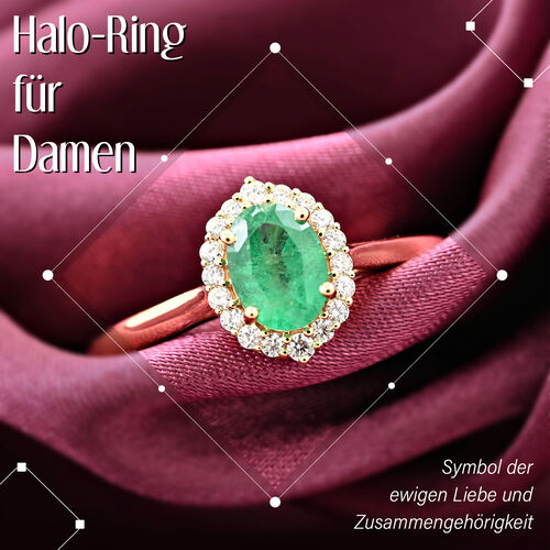 ILIANA AAA Kagem sambischer Smaragd und SI GH Diamant Ring in 750 Gold - 1 ct.  image number 1