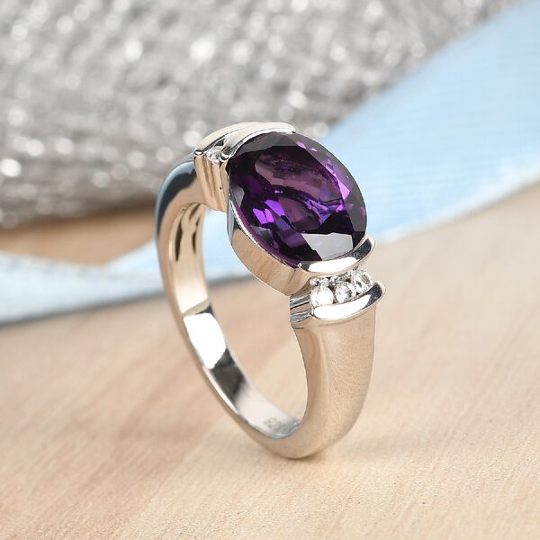 AAA Marokkanischer Amethyst und Zirkon Ring 925 Silber Platin-Überzug image number 2