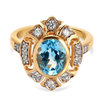 Schweizer Blautopas und Zirkon Ring 925 Silber vergoldet (Gr&ouml;&szlig;e 16.00) ca. 2,65 ct