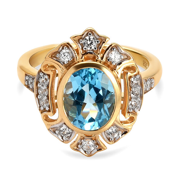 Schweizer Blautopas und Zirkon Ring, ca. 2,65 ct