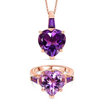 GP Amore Kollektion- AA Rose De France Amethyst, afrikanisches Amethyst und blaues Saphir Schmuckset