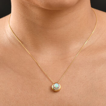 AA Nat&uuml;rlicher, &auml;thiopischer Welo Opal, Wei&szlig;er Zirkon Schmuckset 925 Silber 750 Gelb Vergoldet ca. 0.78 ct