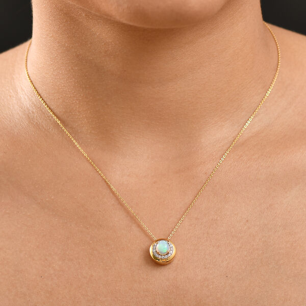 AA Nat&uuml;rlicher, &auml;thiopischer Welo Opal, Wei&szlig;er Zirkon Schmuckset 925 Silber 750 Gelb Vergoldet ca. 0.78 ct image number 2