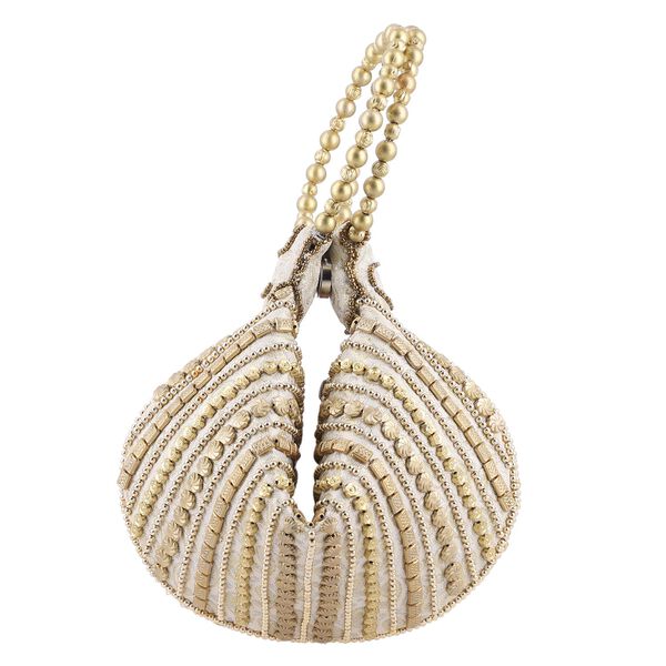 Handgefertigte Gl&uuml;ckskekstasche aus Samtbrokat mit Perlen, cr&eacute;me image number 4