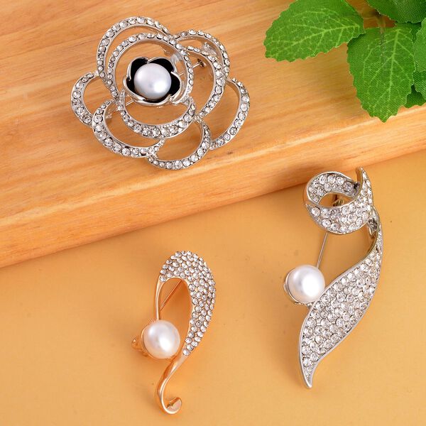 3er Set, Wei&szlig;e S&uuml;&szlig;wasserzuchtperlen Broschen, Blume image number 2