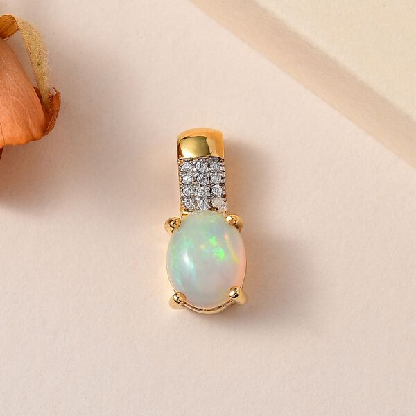 AA Nat&uuml;rlicher, &auml;thiopischer Welo Opal, Moissanit Anh&auml;nger 925 Silber Gelbgold Vermeil ca. 1,19 ct. image number 3