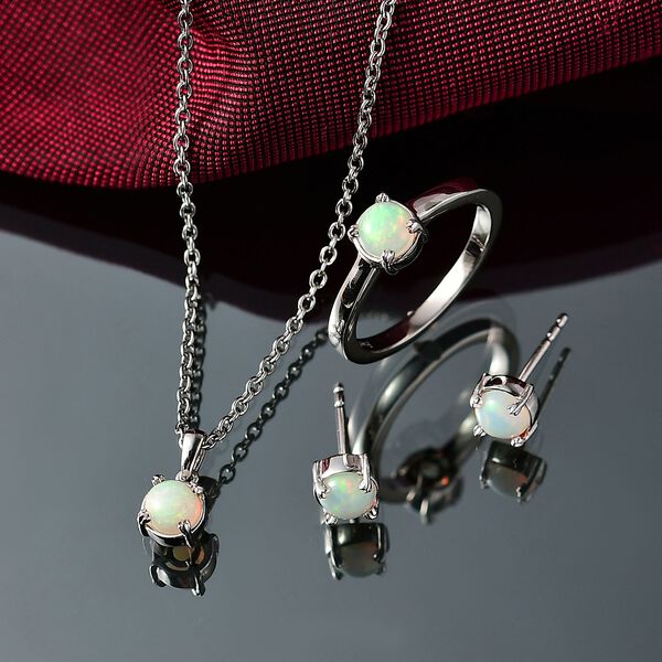 4er Set - AA Natürlicher, äthiopischer Welo Opal Ring (Größe 17.00), Anhänger mit Kette (ca. 50cm), und Ohrringe ca. 2.24 ct image number 2