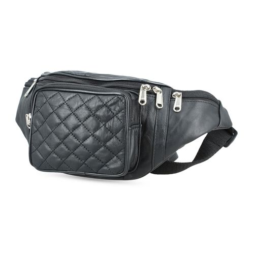 100% Echtleder-Gürteltasche in Stepp-Optik, 21,5x16,5 cm, Schwarz image number 1