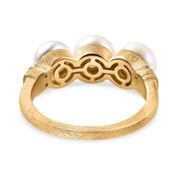 Süßwasser Perle, Weißer Zirkon Ring 925 Silber Gelbgold Vermeil (Größe 17.00) ca. 0.09 ct image number 6