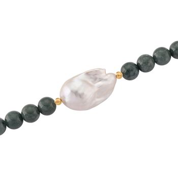 Nat&uuml;rliche Olmek Jadeit und S&uuml;&szlig;wasser Barockperle 50cm Halskette