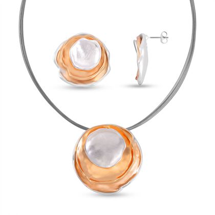 Weiße Süßwasser Perle, Weißer Zirkonia Ohrringe und Halskette Schmuckset, Messing