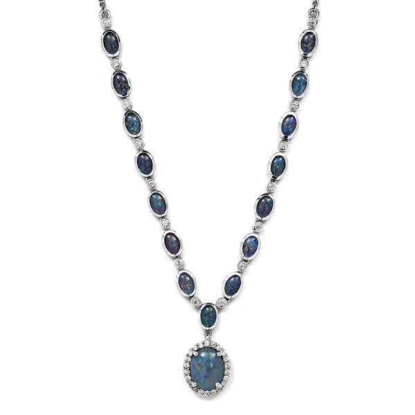 Boulder Opal Triplette Halskette ca. 45 cm 925 Silber platiniert ca. 8.46 ct