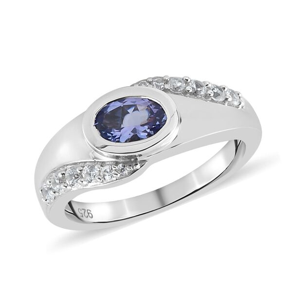 Tansanit und Zirkon Halo Ring 925 Silber Platin-&Uuml;berzug image number 4