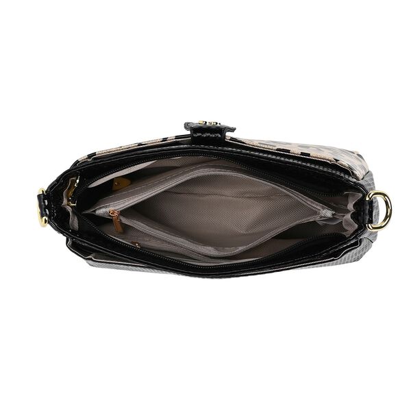 Stylische Sling-Umhängetasche mit  Leopardenmuster, Schwarz image number 6