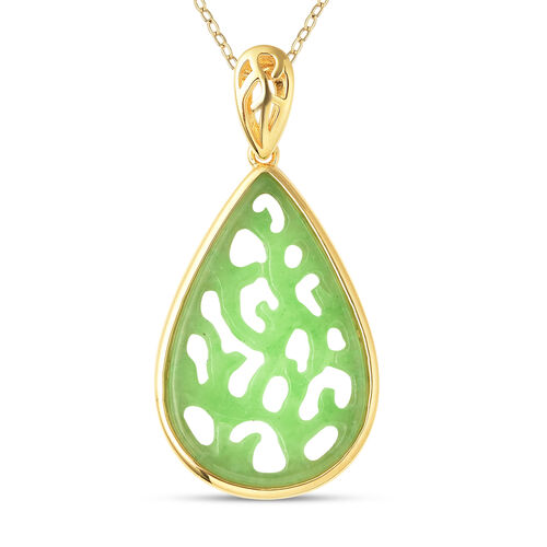 Grüne Jade Anhänger mit Kette 45 cm 925 Silber vergoldet ca. 5,25 ct image number 0