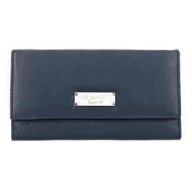 Moderne Geldbörse aus 100% echtem Leder mit RFID Schutz, 18.5x10cm, Marineblau