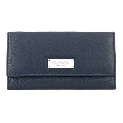 Moderne Geldb&ouml;rse aus 100% echtem Leder mit RFID Schutz, 18.5x10cm, Marineblau
