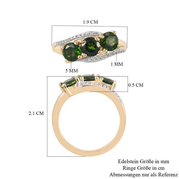 Russischer Diaopside und Zirkon 3 Stein Ring 925 Silber 585 Vergoldet image number 7