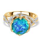 Pfau Triplette Quarz, Wei&szlig;er Zirkon Ringe 925 Silber Gelbgold Vermeil (Gr&ouml;&szlig;e 21.00) ca. 4,94 ct