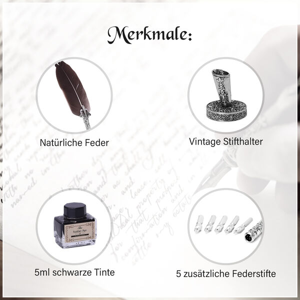 Antikes Federstift-Geschenkset in Braun image number 8