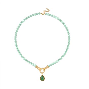 Verde Onyx, Gr&uuml;ne Muschelkernperle (8 mm) Halskette ca. 60 cm mit 5 cm extender, Gelb