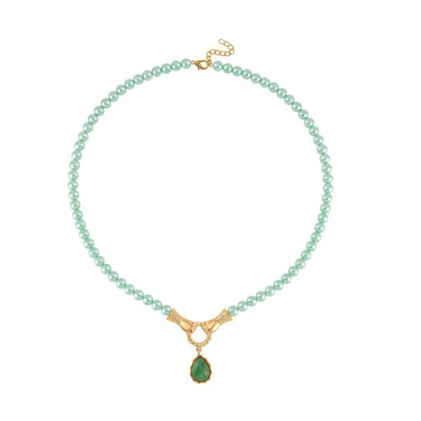 Verde Onyx, Gr&uuml;ne Muschelkernperle (8 mm) Halskette ca. 60 cm mit 5 cm extender, Gelb