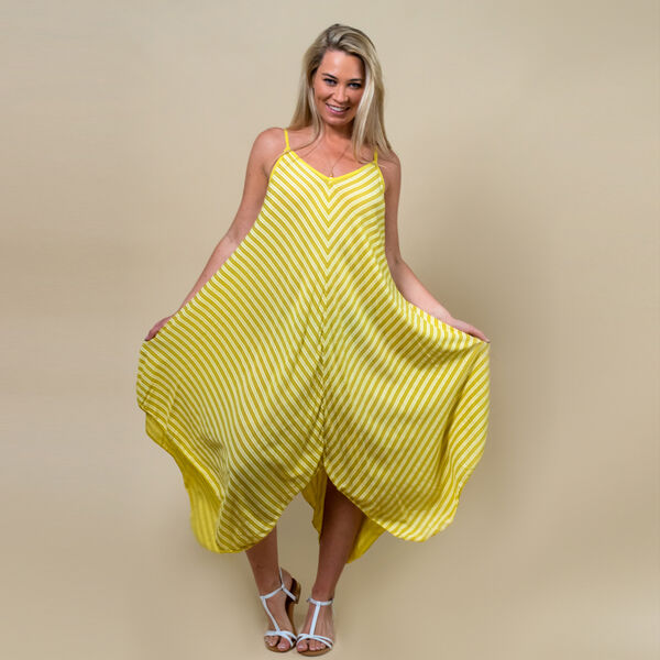 Gestreiftes Sommerkleid mit Saum, One Size, Gelb image number 5
