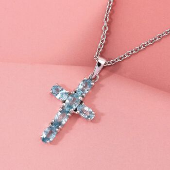 D'joy Blauer Zirkon Anh&auml;nger mit Kette ca. 50 cm, 925 Silber rhodiniert und 316L Edelstahl ca. 2.17 ct