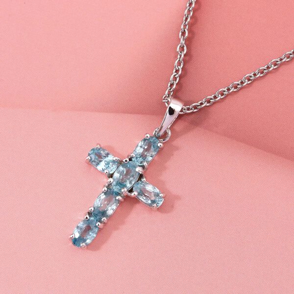 D'joy Blauer Zirkon Anh&auml;nger mit Kette ca. 50 cm, 925 Silber rhodiniert und 316L Edelstahl ca. 2.17 ct image number 1