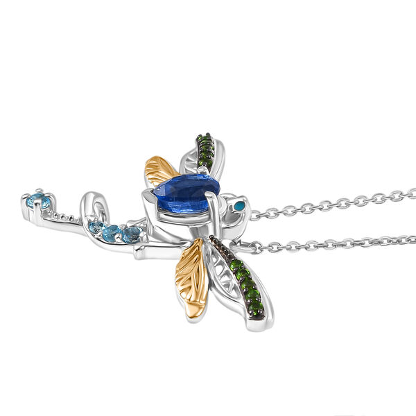 GP - Kyanit, Himmelblauer Topas Halskette ca. 45 cm 925 Silber Rhodiniert und 750 Gelbgold Vermeil ca. 0,78 ct. image number 4