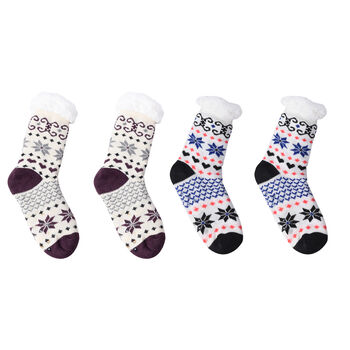 2er Set - 2 Paare Antislip Haus Socken mit Warmes Sherpa-Futter, Free Size, Kristalle