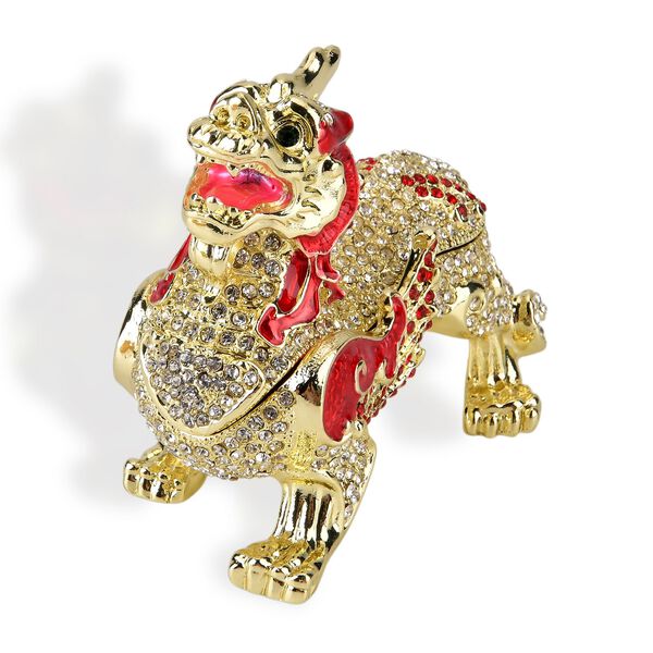 Drachen Schmuckdose Metall und Kristalloptik 12 x 7 cm Braun