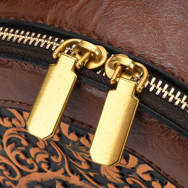 Runde Crossbody-Bag mit Mandala-Prägung, 19x8x18 cm, Braun image number 6