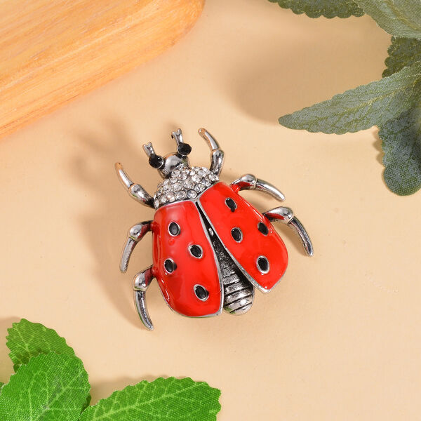 Schwarzer Kristall, Wei&szlig;er Kristall Brosche  emailliert image number 2